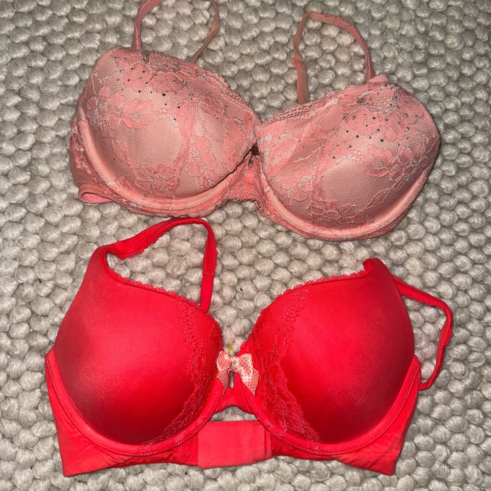PINK Victoria's Secret Coral and Red Lace Bras